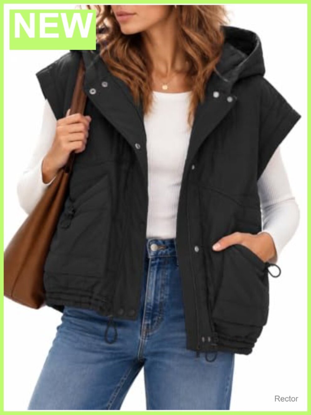 Oversized Hooded Quilted Puffer Vest Sleeveless Zip Jacket